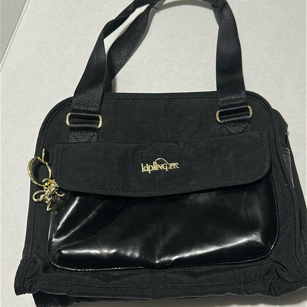 Kipling Nylon & Patent Bag With Gold Hardware